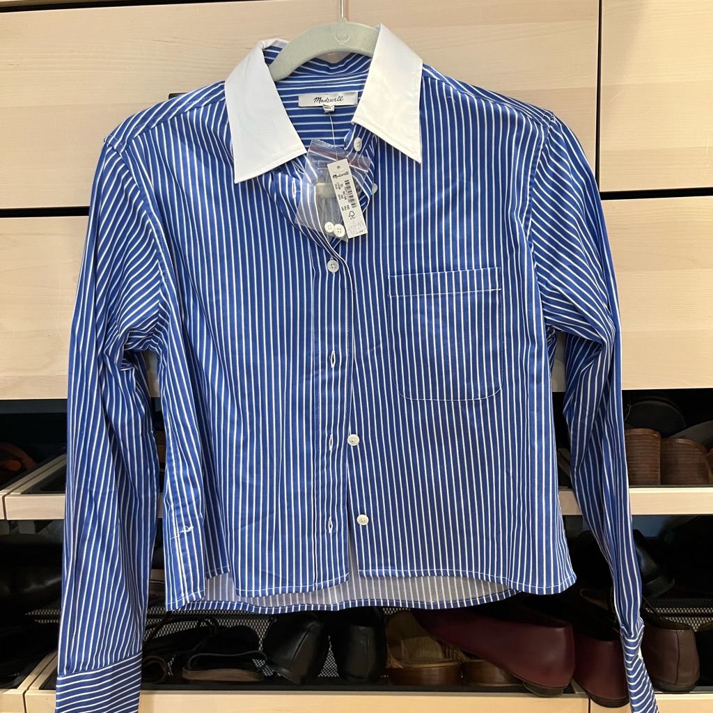 Nwt: Madewell Blue And White Striped Button Down Shirt, Xs